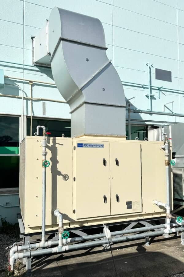 工場の横に設置し、ダクトで建屋内に給気する。